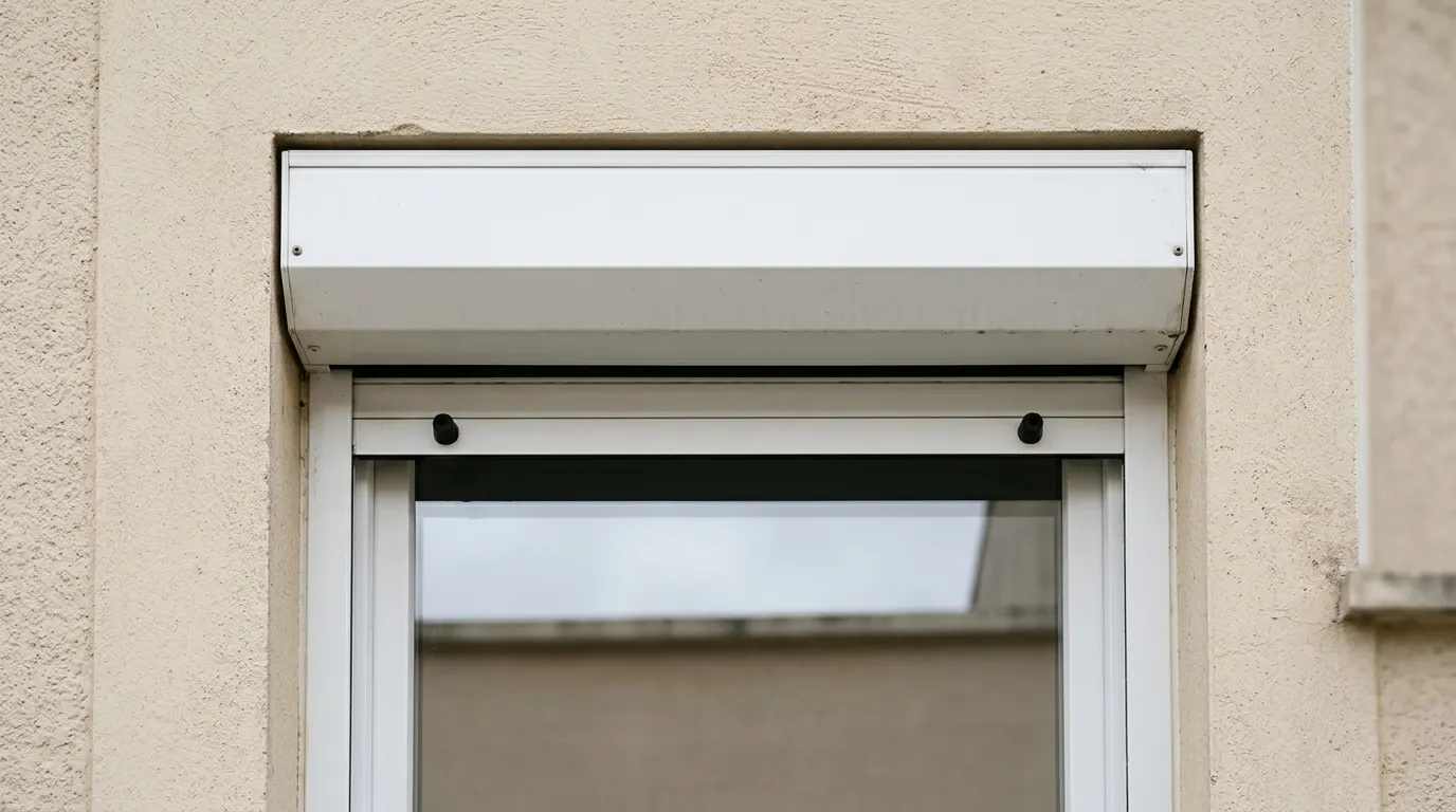 Lame finale de volet roulant arrêtée quelques centimètres sous le coffre, butées visibles